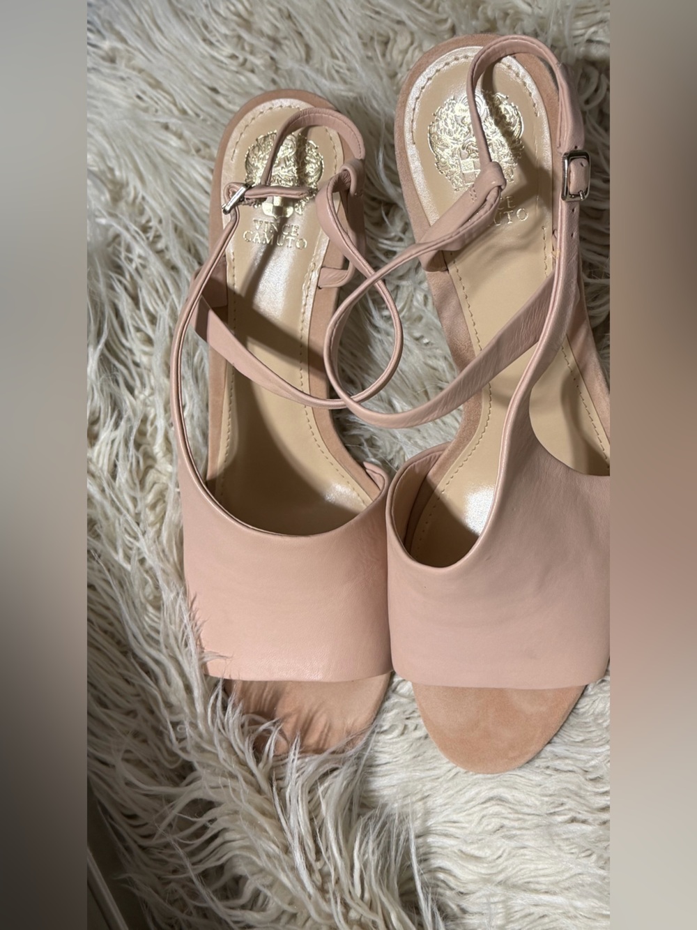 Vince Camuto Blush Pink Open-Toe Ankle Strap Mules